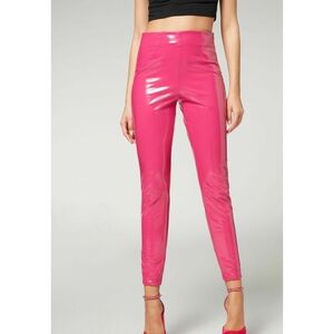 Calzedonia Italian Faux Leather Pleather Latex Fleece Lined Spanx Leggings Large